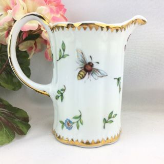 I.  Godinger & Co.  Primavera Dragonfly & Bee Porcelain Creamer Jug Gold Trim 4 "
