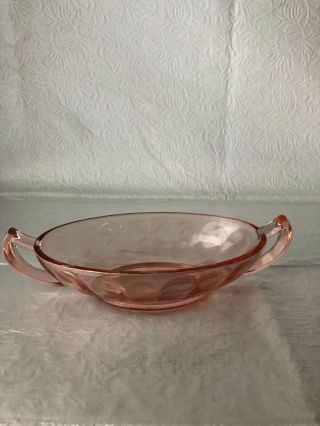 Pink Depression Glass Etched Condiment Dish W/handles Vintage 1930s Gc