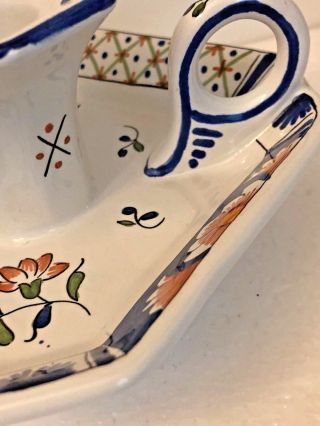Rare Candle Holder Porcelain Decor Rouen Fait Main Hand Painted French Faience 3