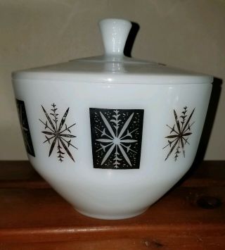 Vintage Federal Glass Co.  Dish W/ Lid,  1.  5 Qt. ,  Atomic Starburst/ Snowflake