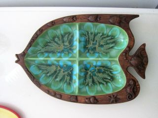 Vintage Treasure Crafts Fish Divided Green Serving Dish Tray No 390 Platter