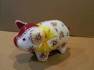 Ceramic Piggy Bank " Lefton " Labeled Japan - Hand Painted Red Roses Vintage