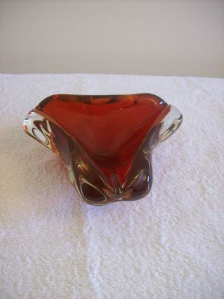 Stunning Blood Red & Clear Glass Murano Ash Tray (1960 