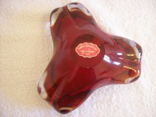 STUNNING BLOOD RED & CLEAR GLASS MURANO ASH TRAY (1960 ' s) 3