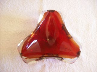 STUNNING BLOOD RED & CLEAR GLASS MURANO ASH TRAY (1960 ' s) 4