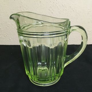Vintage Green Depression Glass Juice Milk Syrup Pitcher 5 1/4 " - Ribbed - Colonial