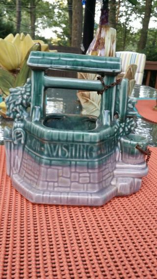 Vintage 1950s Mccoy Pottery Wishing Well Planter Rare Green & Grey Made In Usa