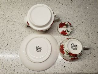 Grace Tea Ware Cup And Saucer,  Mini Teapot Christmas Poinsettia Pattern 3