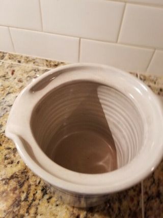 Vintage Stoneware Crock Pitcher with Lid and Blue Stripe 3