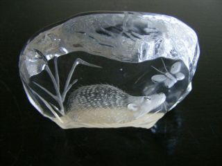 VINTAGE GLASS CRYSTAL HEDGEHOG & BUTTERFLY PAPERWEIGHT by CAPREDONI - SIGNED 5