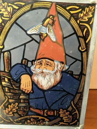 Vintage 1979 Unieboek Gnome Small Stained Glass 4 " X 5 1/2 "