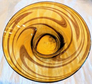 Hand Blown Mexico Amber Art Glass Bowl 6 X 2 1/4 " Sticker