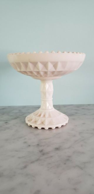 Vintage Pink Milk Glass Pedestal Candy Dish
