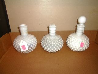 Vintage Glass Fenton 3 Perfume Cologne Bottles 1 W/glass Stopper White/clear 1