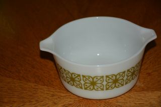 Vintage Pyrex 1 Quart White Mixing Bowl With Verde Green Square Flowers