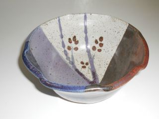 Handmade Pottery Bowl Stoneware Art Blue/Brown/Gray 6 3/8 