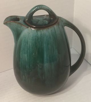 Bmp Blue Mountain Pottery Green Drip Design Tall Elegant Tea / Coffee Pot
