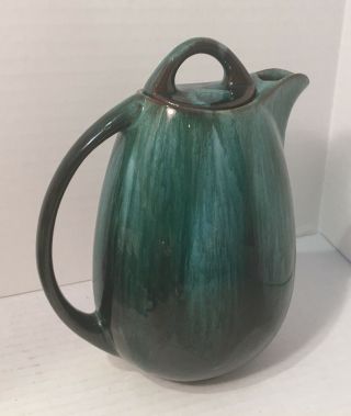 BMP Blue Mountain Pottery Green Drip Design Tall Elegant Tea / Coffee Pot 2