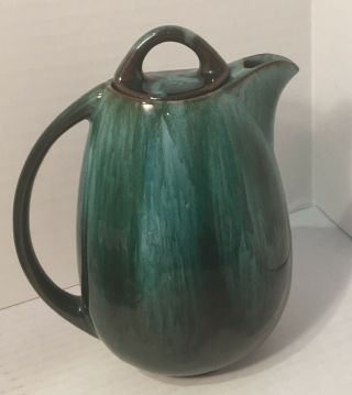 BMP Blue Mountain Pottery Green Drip Design Tall Elegant Tea / Coffee Pot 3
