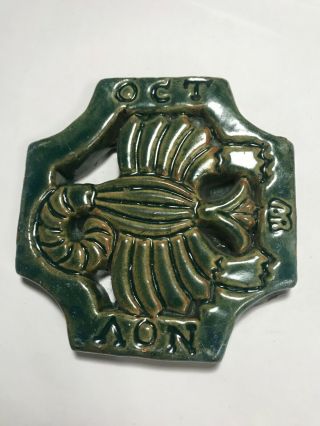 Mercer Moravian Pottery & Tile Arts Crafts Astrological Green Tile Oct/nov