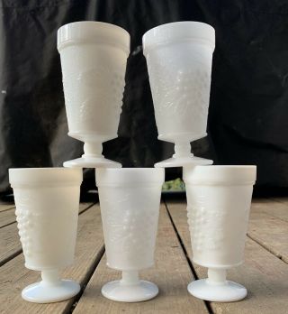 Set Of 5 Milk Glass Goblets/dessert Cups Harvest Grape Pattern