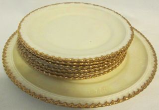 Vtg Pearl China Co Iridescent Gold Trim 7 Pc Dinnerware Dessert & Dinner Plates