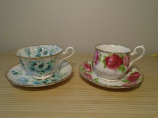 2 Vintage Royal Albert Bone China Teacups/saucers: Marguerite/old English Rose