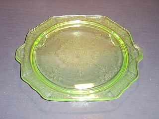 Anchor Hocking Princess Green Uranium Depression Glass 3 Toed Cake Plate Stand