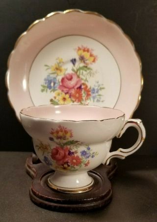 Rosina Pink And Floral Teacup Saucer Set Gold Accents