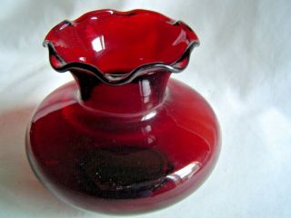Small Vintage Ruby Red Anchor Hocking Vase Ruffle Top