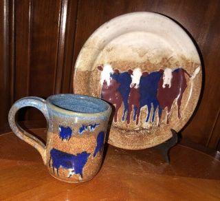 Art Pottery Stoneware Signed By Artist Braid And Dated 1999 Cattle Cow Design