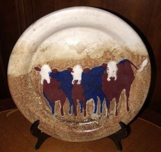 Art Pottery Stoneware Signed By Artist Braid And Dated 1999 Cattle Cow Design 2