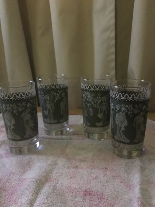 4 Vintage Jeannette Drinking Glasses Wedgwood Green Tumblers Jasperware Hellenic