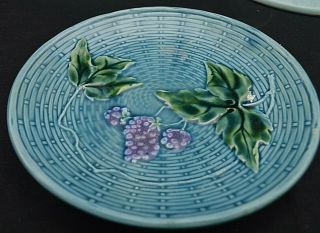 Vintage MAJOLICA plates x 3 Germany Cherry Grape Water Lily patterns 3