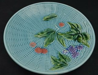Vintage MAJOLICA plates x 3 Germany Cherry Grape Water Lily patterns 4