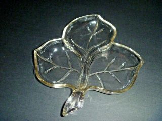 Vintage - Clear Glass Autumn Fall Leaf Divided Serving Tray - Candy Dish