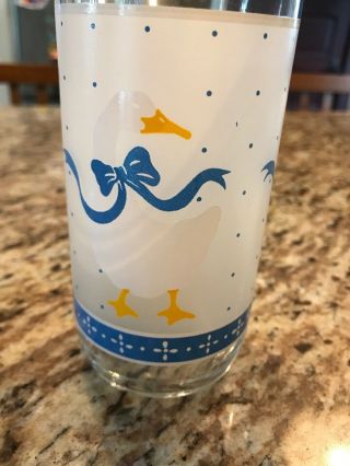 Vintage Libbey Water Glass Tumbler Goose Geese Duck Frosted Blue Ribbon Bow