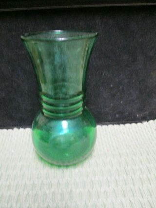 Depression Glass Vintage Dark Green Glass Bulb Vase 6 1/2 "