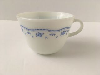 Pyrex Corning Morning Blue White Milk Glass 8 Oz Floral Tea Flat Cup Coffee Mug