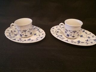 Churchill Finlandia Staffordshire England Blue And White Small Platters And Cups
