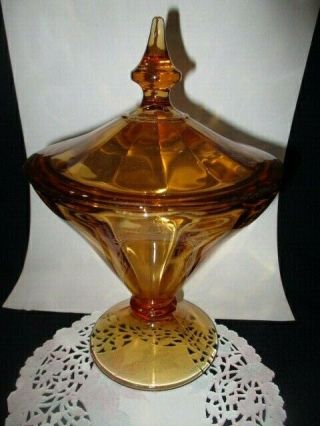 Tiffin Elegant Amber Depression Glass Art Deco Conic Panels Candy Jar