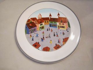 Villeroy & Boch Laplau Design Naif 12 " Flat Cake Plate Porcelain French Town