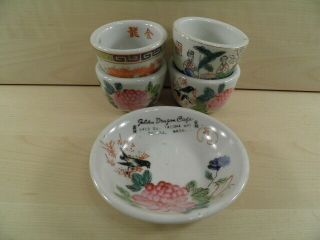 4 Vintage Chinese Restaurant Tea Cups Golden Dragon Cafe Tacoma All Different