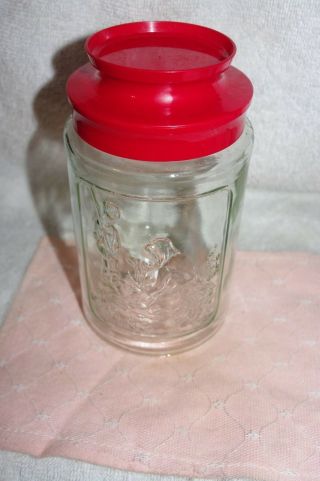 Vintage Anchor Hocking Glass Jar Seasons Spring 5 Red Lid