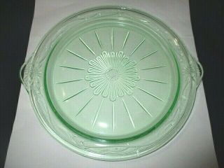 Jeannette Doric Line Green Depression Glass Cake Plate Tray Platter Tab Handles