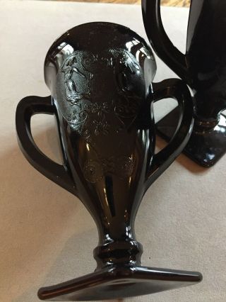 Vintage Black Amethyst Pair Glass Vases Depression Glass