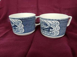 Currier & Ives Blue By Royal Coffee Mug “fashionable Turnout” Set Of 2