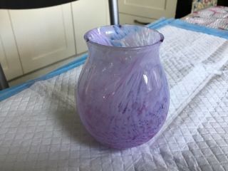 Vintage Caithness Glass Posy Vase Mottled Lilac And White On Clear