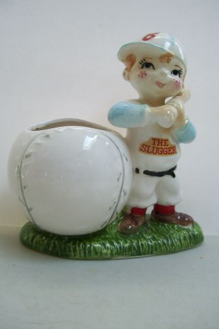 Lefton No.  8 Baseball " The Slugger " Porcelain Pen Holder Planter Collectible