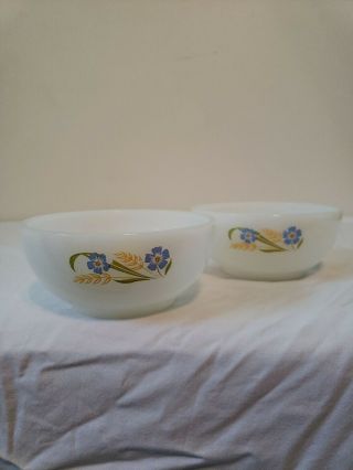 Fire King Bowls Blue And Yellow Flowers